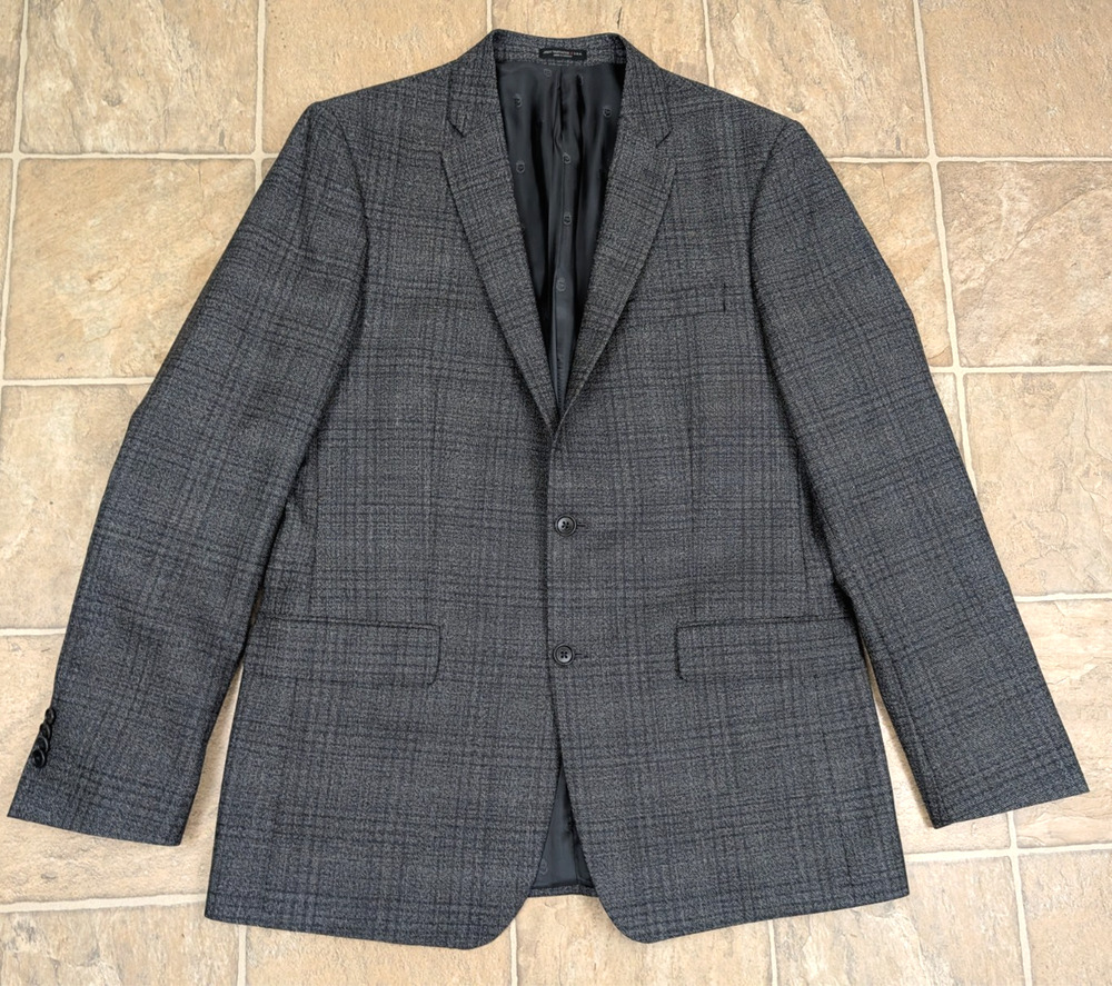 John Varvators USA sz 44L 100% Wool Blazer Jacket gray black lined 0954